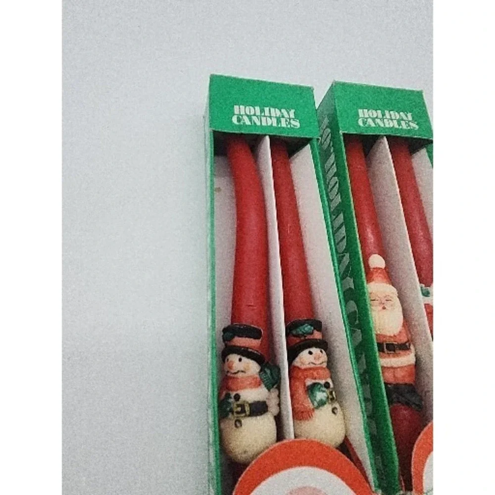 Christmas Candle Santa Claus And Snowman  Vintage Two Taper Holiday Fire 10